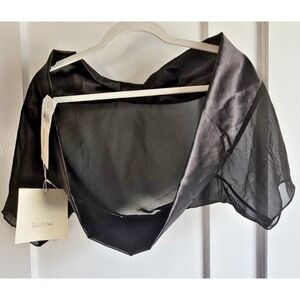 NWT TS Couture special occasion black satin sheer shawl XS‎